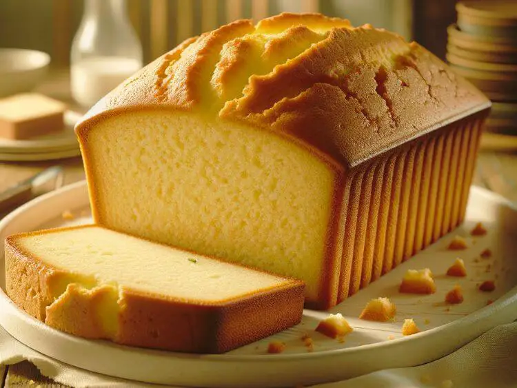 homemade pound cake, capturing its golden-brown exterior and moist, tender interior, just as described in your recipe.