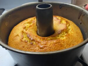 cake that has been baked in a bundt pan,