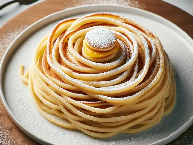 A plate of homemade pancake spaghetti