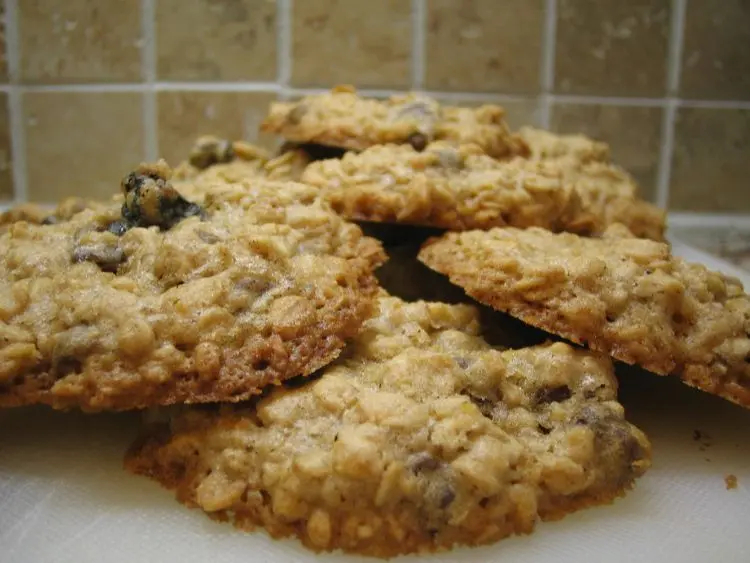 a close-up of freshly baked oatmeal cookies.